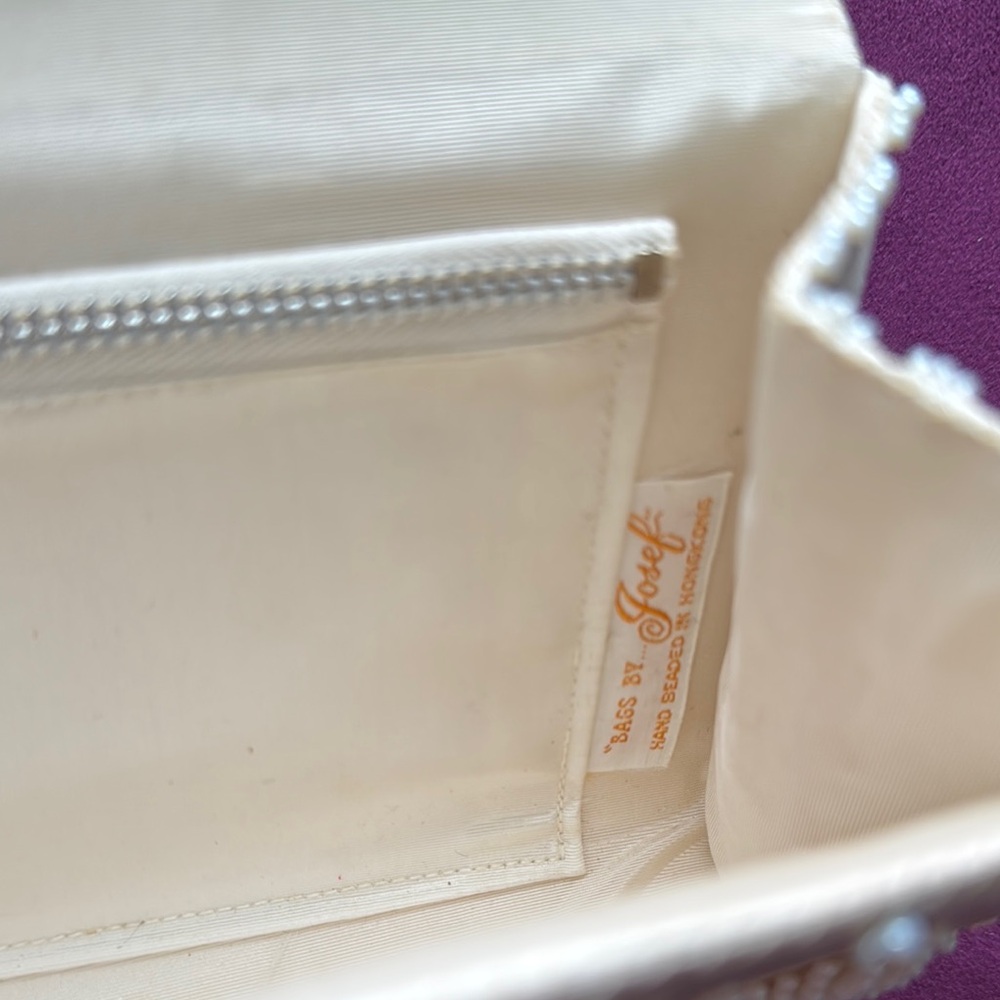 Cream Floral hand Beaded Clutch with Scalloped Trim. Hand beaded in Hongkong - Picture 3 of 3